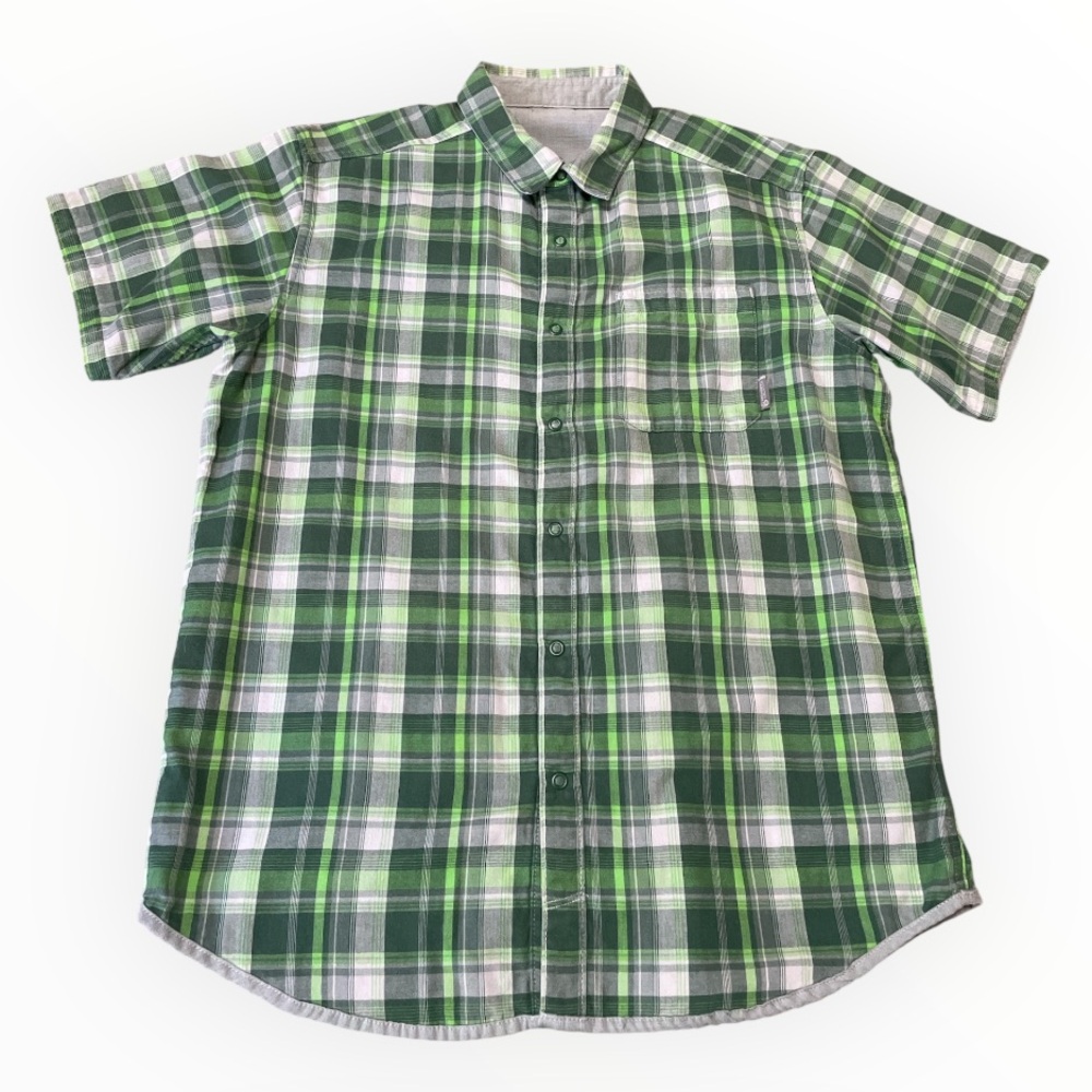 Men's Mountain Hardware Reversible Snap Shirt Short Sleeve Green Plaid XL
